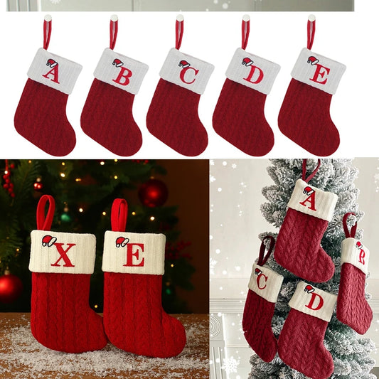 Meias de Natal, Decoração de Natal, Letras de Tricô, Floco de Neve, Enfeites para Árvore de Natal, Presente de Natal