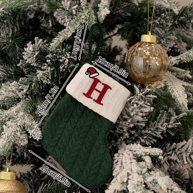 Meias de Natal, Decoração de Natal, Letras de Tricô, Floco de Neve, Enfeites para Árvore de Natal, Presente de Natal