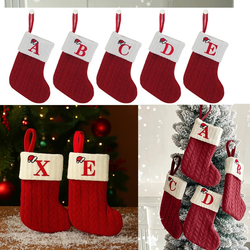 Meias de Natal, Decoração de Natal, Letras de Tricô, Floco de Neve, Enfeites para Árvore de Natal, Presente de Natal