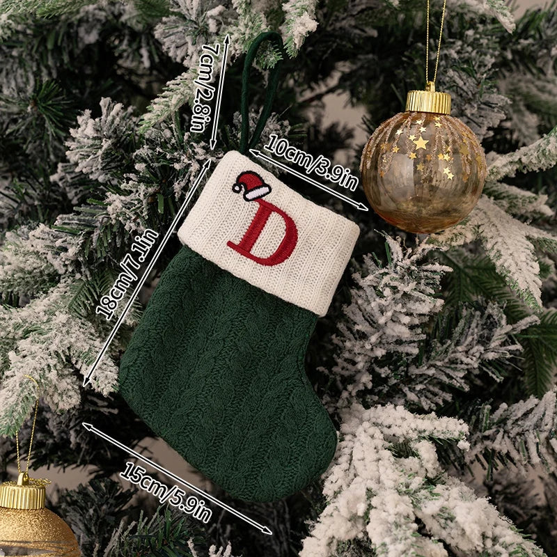 Meias de Natal, Decoração de Natal, Letras de Tricô, Floco de Neve, Enfeites para Árvore de Natal, Presente de Natal