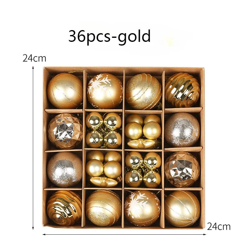 Conjunto de 36 bolas de decoração de Natal (12 bolas douradas) para árvore de Natal. Enfeite para pendurar na árvore, com tema natalino.
